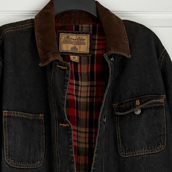 River Edge Jackets & Blazers - Women's Black Denim Field Jacket with Brown Trim and Flannel Lining